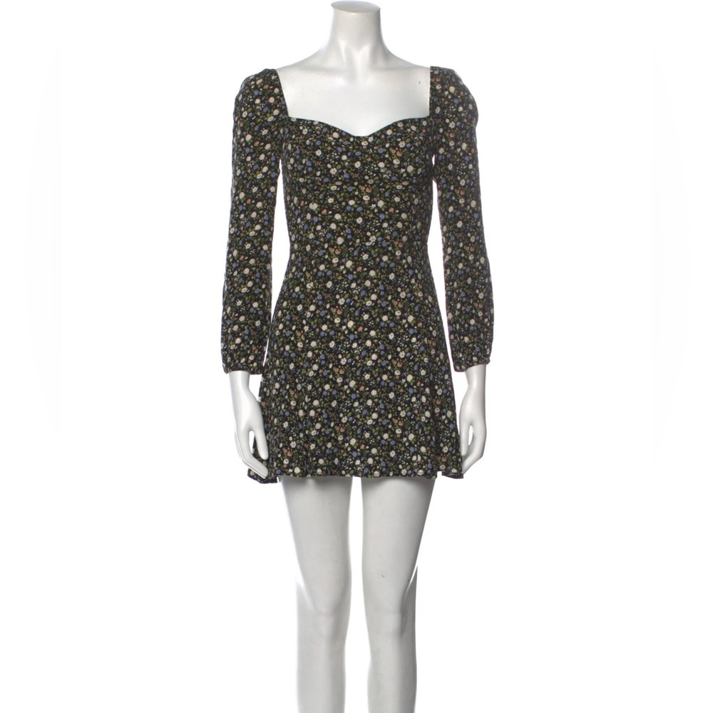Reformation Black Floral Long Sleeve Dress XS 0 EUC corset